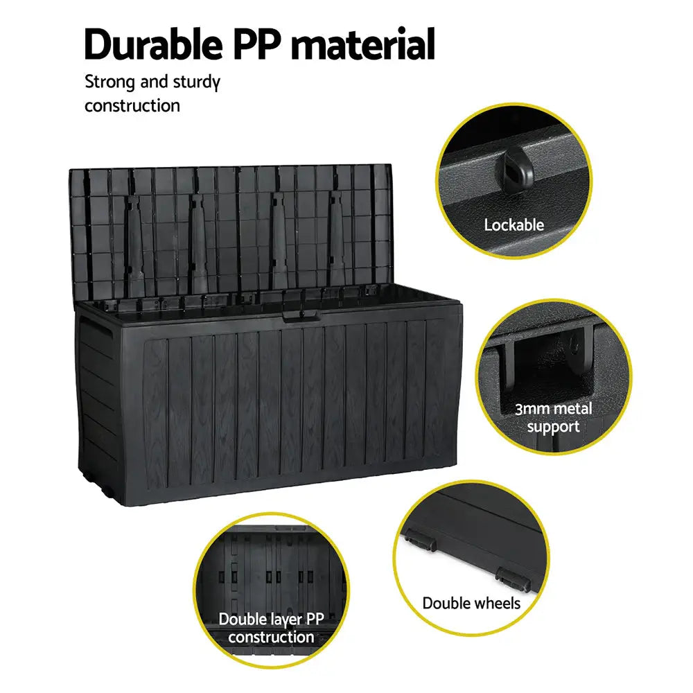 Gardeon Outdoor Storage Box 220L Lockable Organiser Garden Deck Toy Shed Tool Black - Home & Garden > Storage