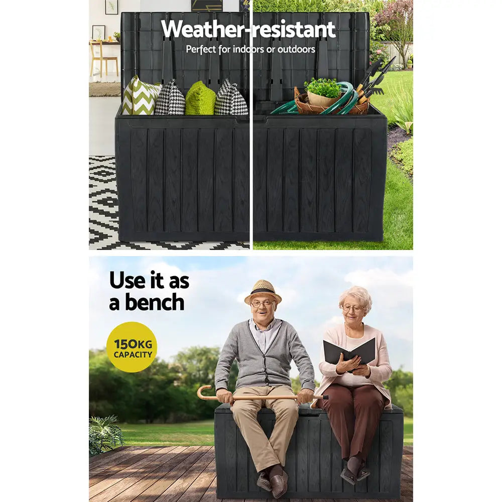Gardeon Outdoor Storage Box 220L Lockable Organiser Garden Deck Toy Shed Tool Black - Home & Garden > Storage