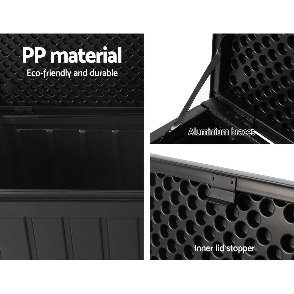 Gardeon Outdoor Storage Box 240L Container Lockable Garden Bench Tool Shed Black - Home & Garden > Storage