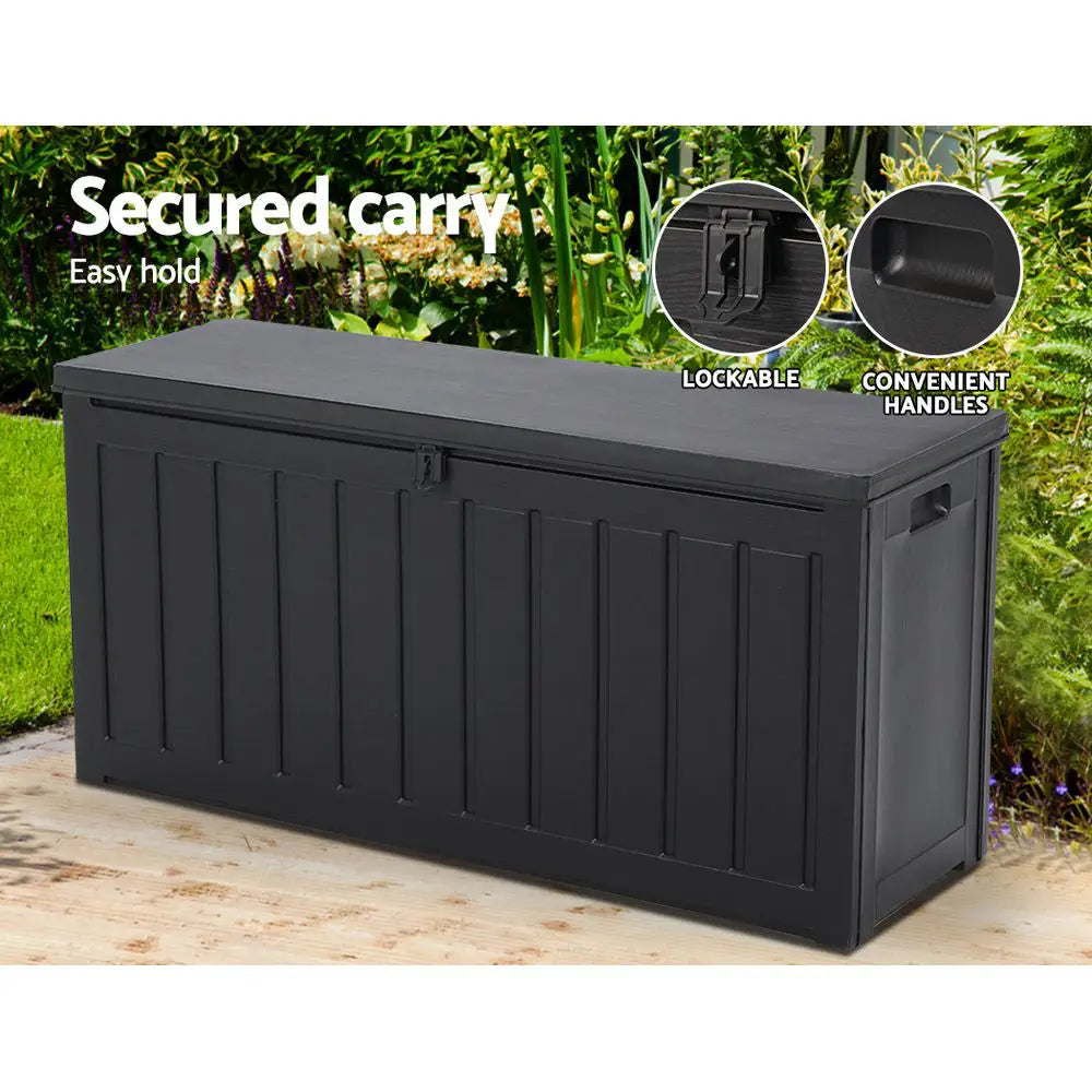 Gardeon Outdoor Storage Box 240L Container Lockable Garden Bench Tool Shed Black - Home & Garden > Storage