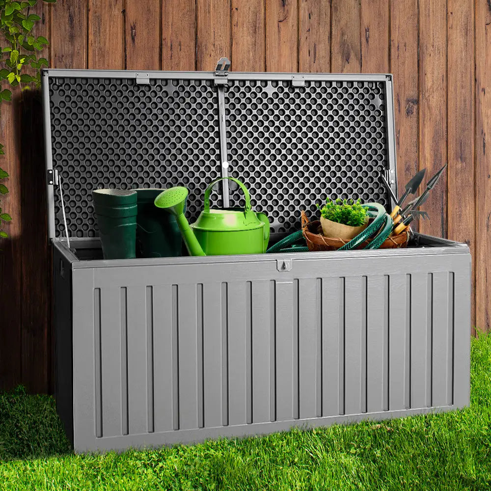 Gardeon Outdoor Storage Box 270L Container Lockable Garden Bench Tool Shed Grey - Home & Garden > Storage