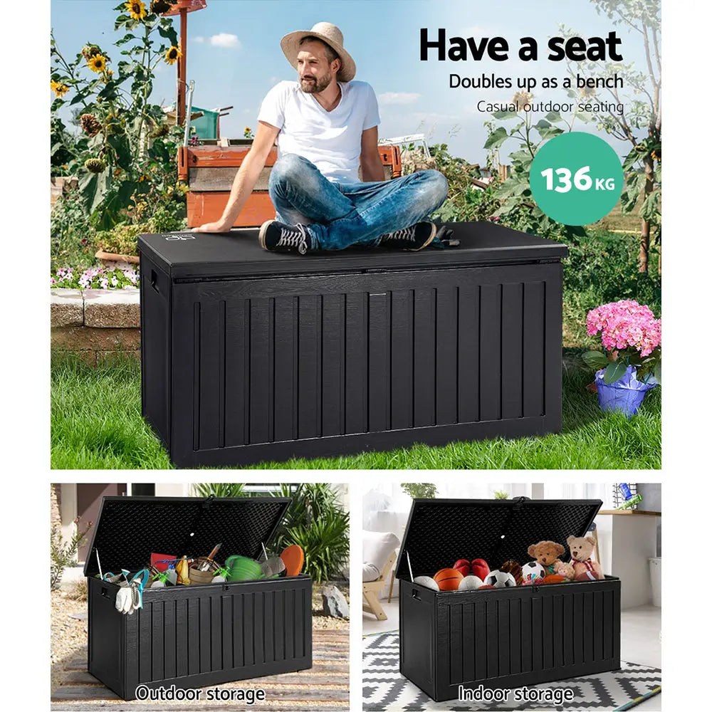 Gardeon Outdoor Storage Box 270L Container Lockable Garden Bench Tool Shed Black - Home & Garden > Storage