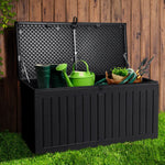 Gardeon Outdoor Storage Box 270L Container Lockable Garden Bench Tool Shed Black - Home & Garden > Storage