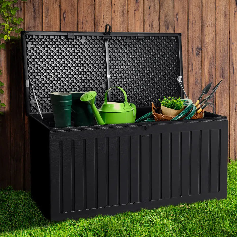 Gardeon Outdoor Storage Box 270L Container Lockable Garden Bench Tool Shed Black - Home & Garden > Storage