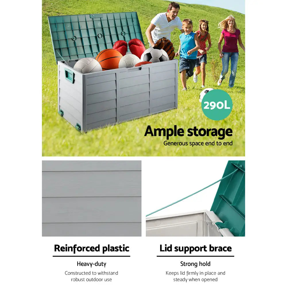 Gardeon Outdoor Storage Box 290L Lockable Organiser Garden Deck Shed Tool Green - Home & Garden > Storage