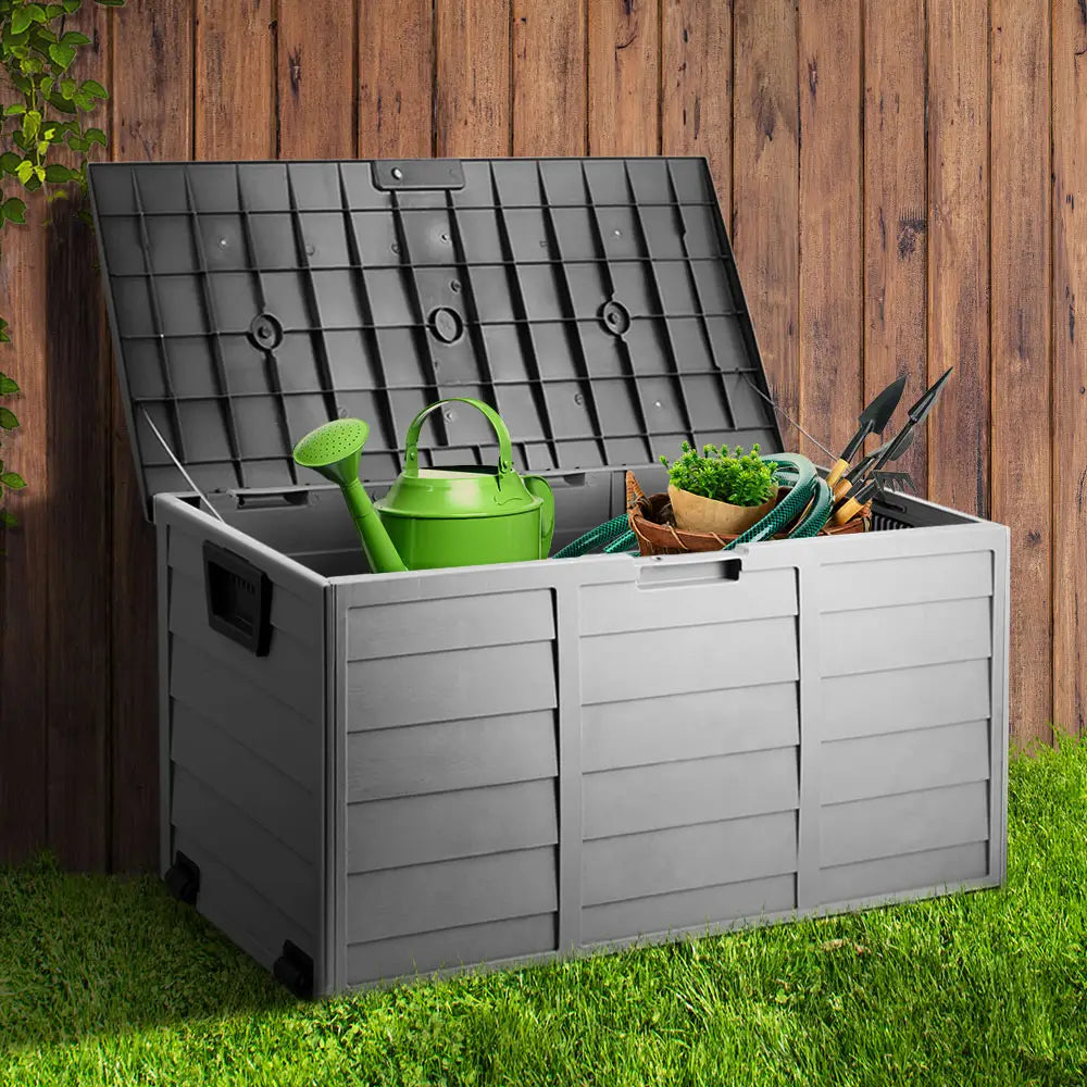 Gardeon Outdoor Storage Box 290L Lockable Organiser Garden Deck Shed Tool Black - Home & Garden > Storage