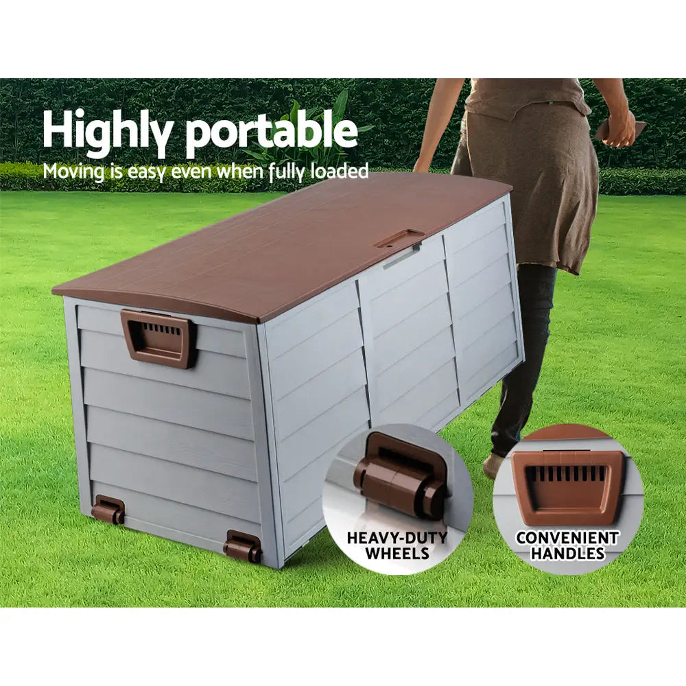 Gardeon Outdoor Storage Box 290L Lockable Organiser Garden Deck Shed Tool Brown - Home & Garden > Storage