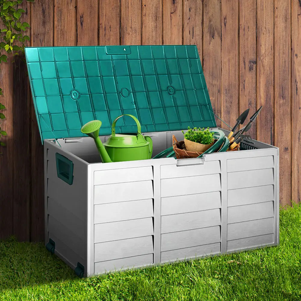 Gardeon Outdoor Storage Box 290L Lockable Organiser Garden Deck Shed Tool Green - Home & Garden > Storage