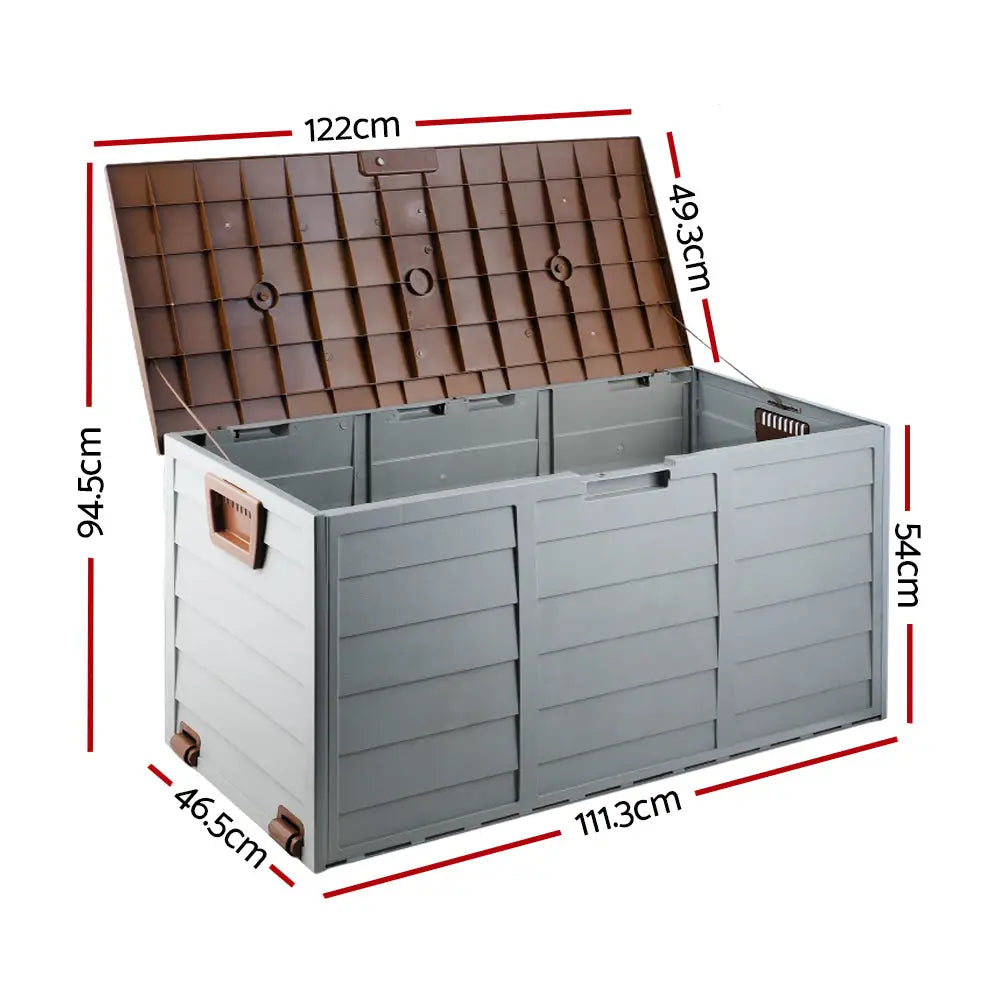 Gardeon Outdoor Storage Box 290L Lockable Organiser Garden Deck Shed Tool Brown - Home & Garden > Storage