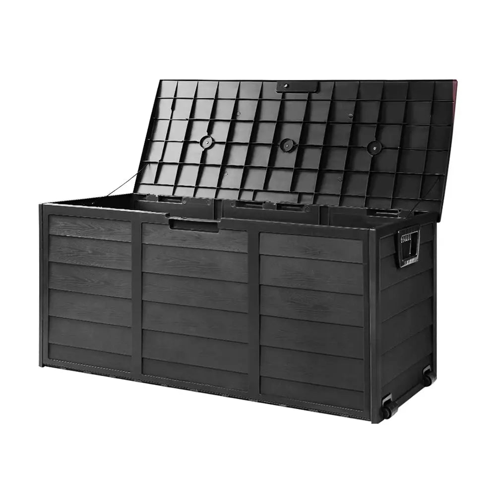 Gardeon Outdoor Storage Box 290L Lockable Organiser Garden Deck Shed All Black - Home & Garden > Storage