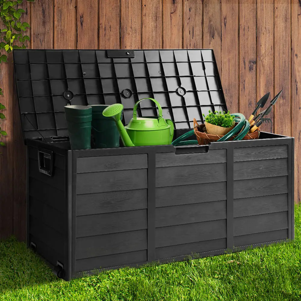 Gardeon Outdoor Storage Box 290L Lockable Organiser Garden Deck Shed All Black - Home & Garden > Storage