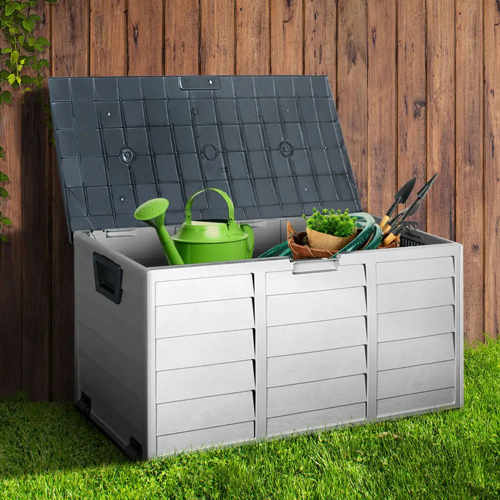 Gardeon Outdoor Storage Box 290L Lockable Organiser Garden Deck Shed Tool Grey - Home & Garden > Storage