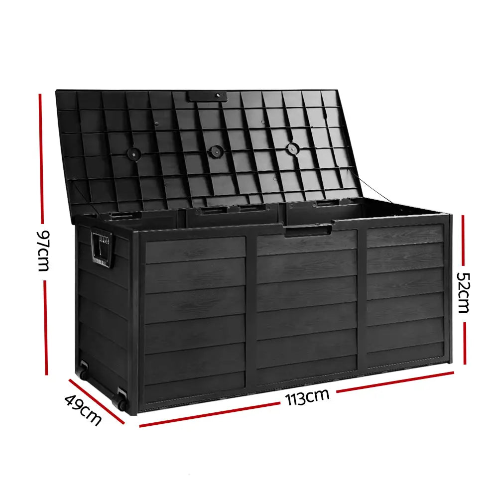 Gardeon Outdoor Storage Box 290L Lockable Organiser Garden Deck Shed All Black - Home & Garden > Storage