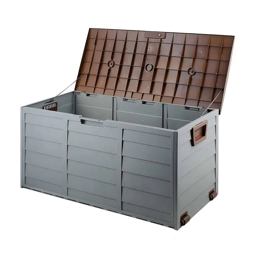 Gardeon Outdoor Storage Box 290L Lockable Organiser Garden Deck Shed Tool Brown - Home & Garden > Storage