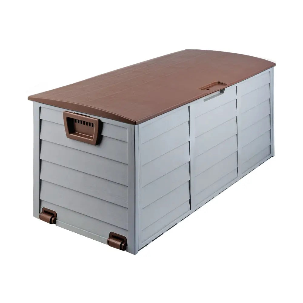 Gardeon Outdoor Storage Box 290L Lockable Organiser Garden Deck Shed Tool Brown - Home & Garden > Storage