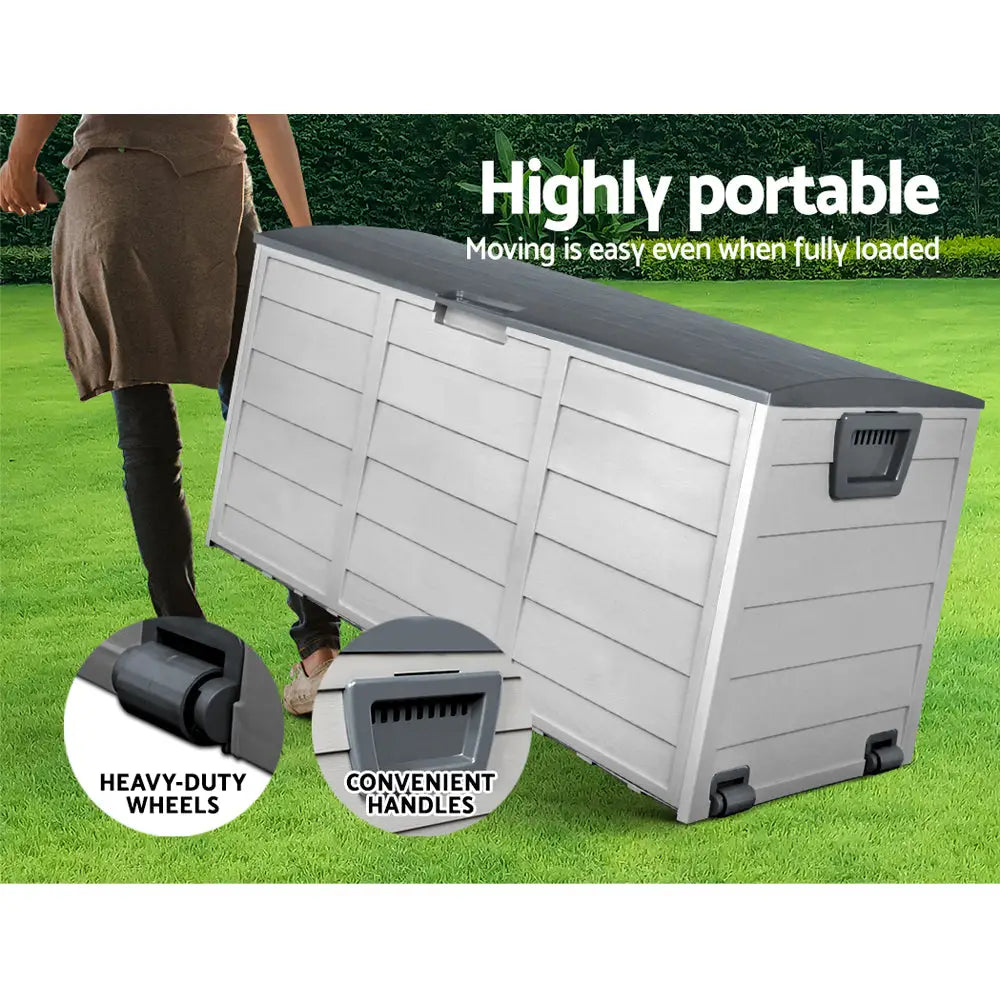 Gardeon Outdoor Storage Box 290L Lockable Organiser Garden Deck Shed Tool Grey - Home & Garden > Storage