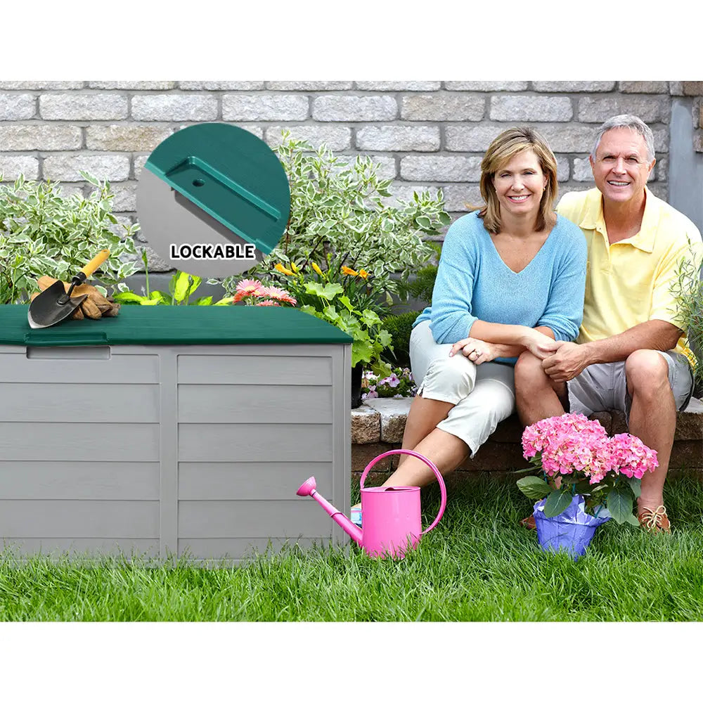 Gardeon Outdoor Storage Box 290L Lockable Organiser Garden Deck Shed Tool Green - Home & Garden > Storage