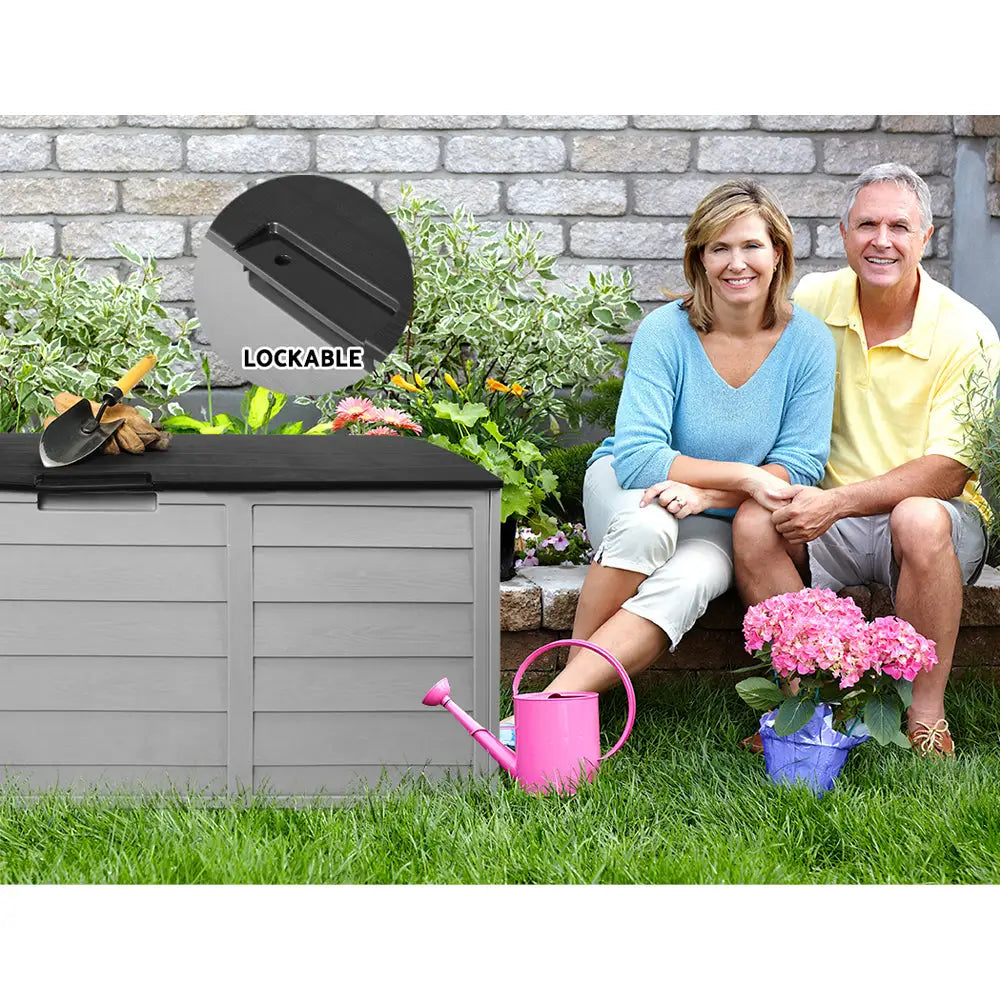 Gardeon Outdoor Storage Box 290L Lockable Organiser Garden Deck Shed Tool Black - Home & Garden > Storage