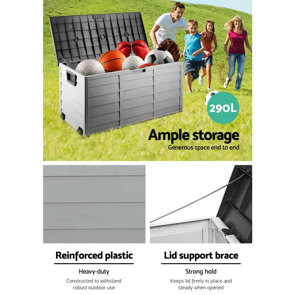 Gardeon Outdoor Storage Box 290L Lockable Organiser Garden Deck Shed Tool Black - Home & Garden > Storage