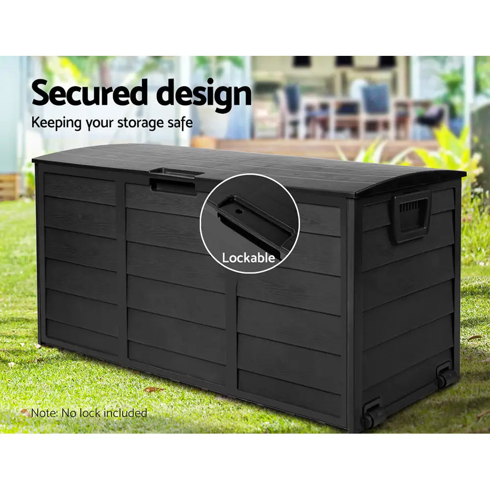 Gardeon Outdoor Storage Box 290L Lockable Organiser Garden Deck Shed All Black - Home & Garden > Storage