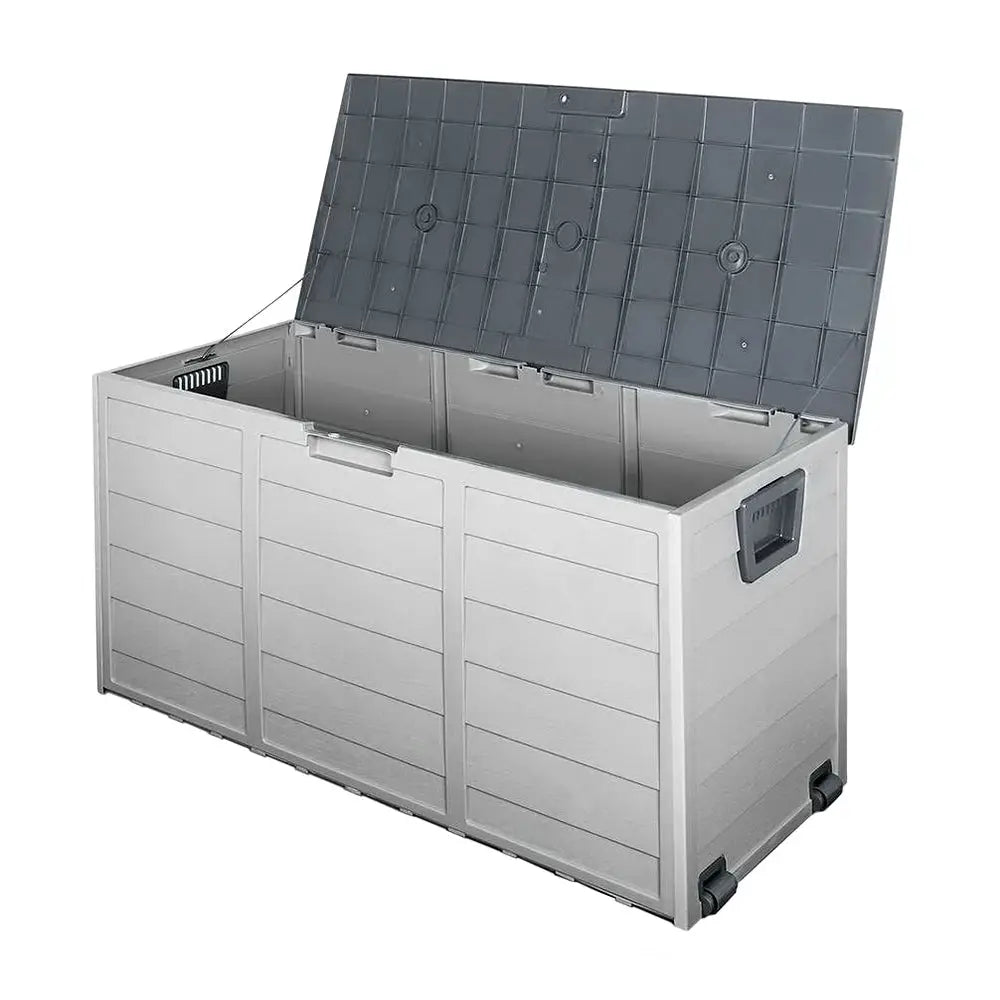Gardeon Outdoor Storage Box 290L Lockable Organiser Garden Deck Shed Tool Grey - Home & Garden > Storage