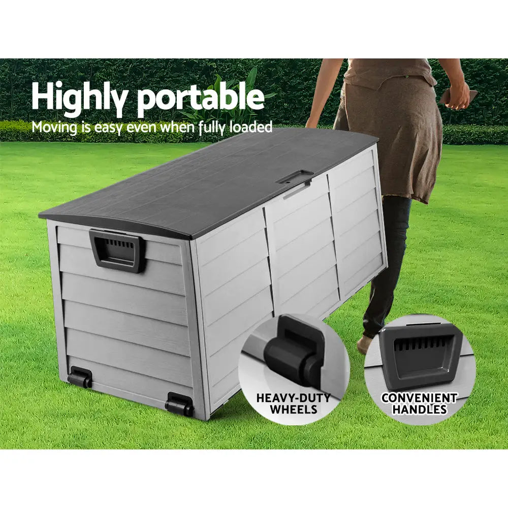 Gardeon Outdoor Storage Box 290L Lockable Organiser Garden Deck Shed Tool Black - Home & Garden > Storage