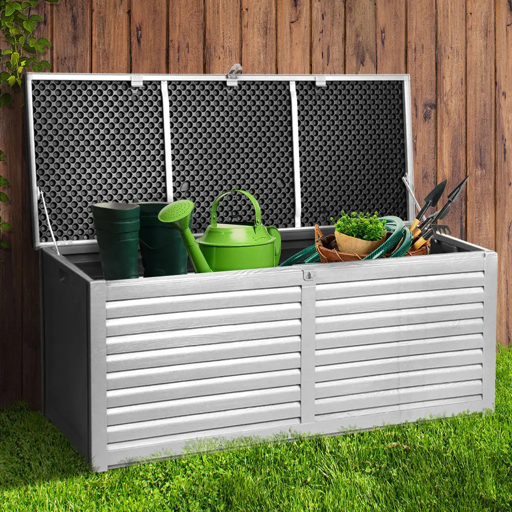 Gardeon Outdoor Storage Box 390L Container Lockable Garden Bench Tools Toy Shed Black - Home & Garden > Storage