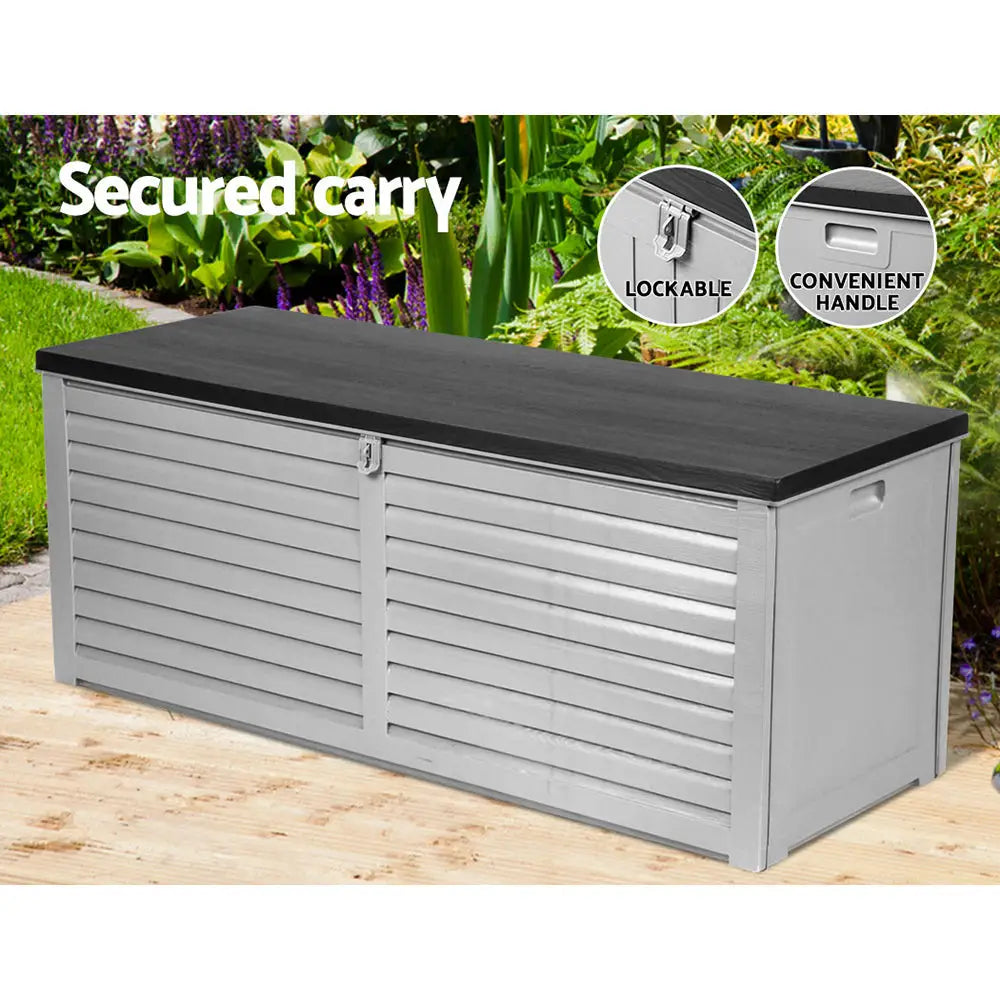 Gardeon Outdoor Storage Box 390L Container Lockable Garden Bench Tools Toy Shed Black - Home & Garden > Storage