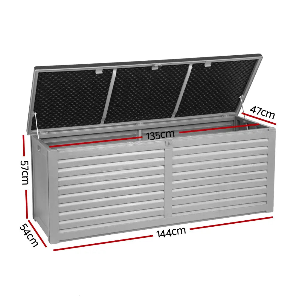 Gardeon Outdoor Storage Box 390L Container Lockable Garden Bench Tools Toy Shed Black - Home & Garden > Storage