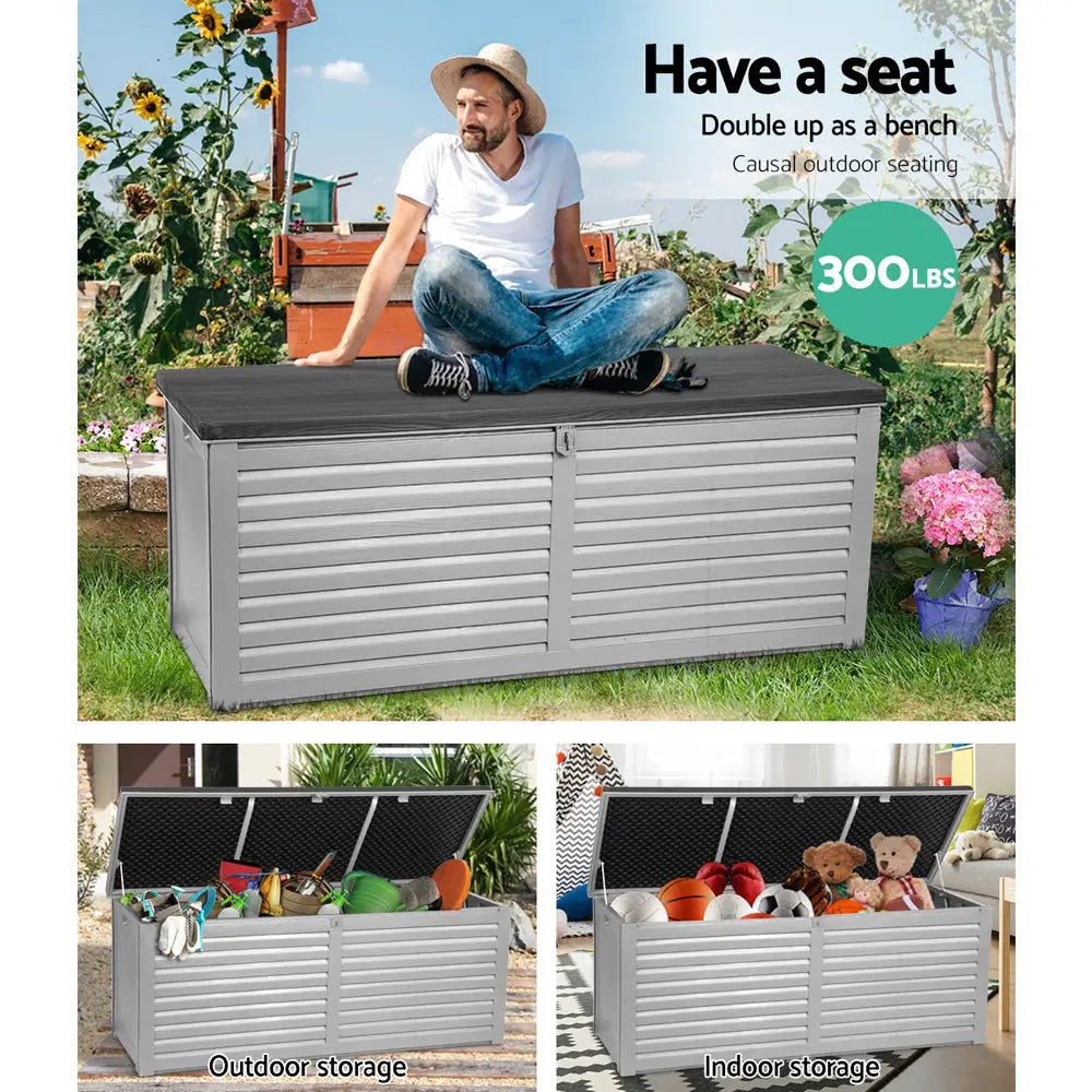 Gardeon Outdoor Storage Box 390L Container Lockable Garden Bench Tools Toy Shed Black - Home & Garden > Storage