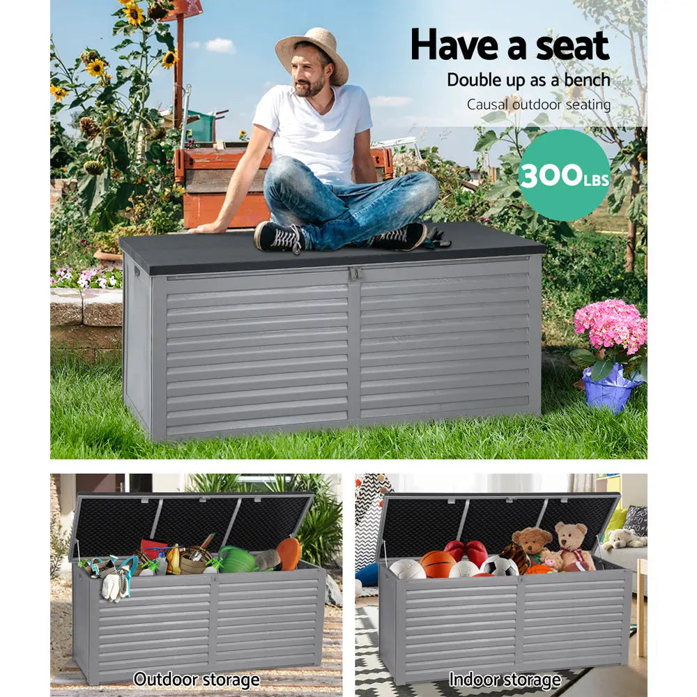 Gardeon Outdoor Storage Box 490L Container Lockable Garden Bench Tools Toy Shed Black - Home & Garden > Storage