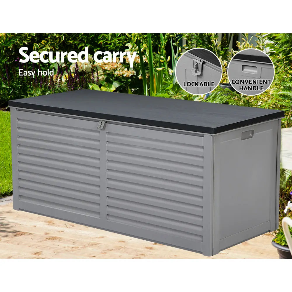 Gardeon Outdoor Storage Box 490L Container Lockable Garden Bench Tools Toy Shed Black - Home & Garden > Storage