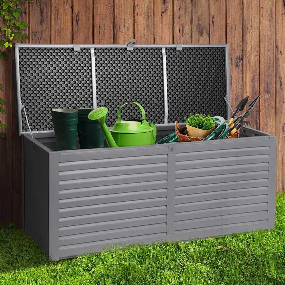 Gardeon Outdoor Storage Box 490L Container Lockable Garden Bench Tools Toy Shed Black - Home & Garden > Storage