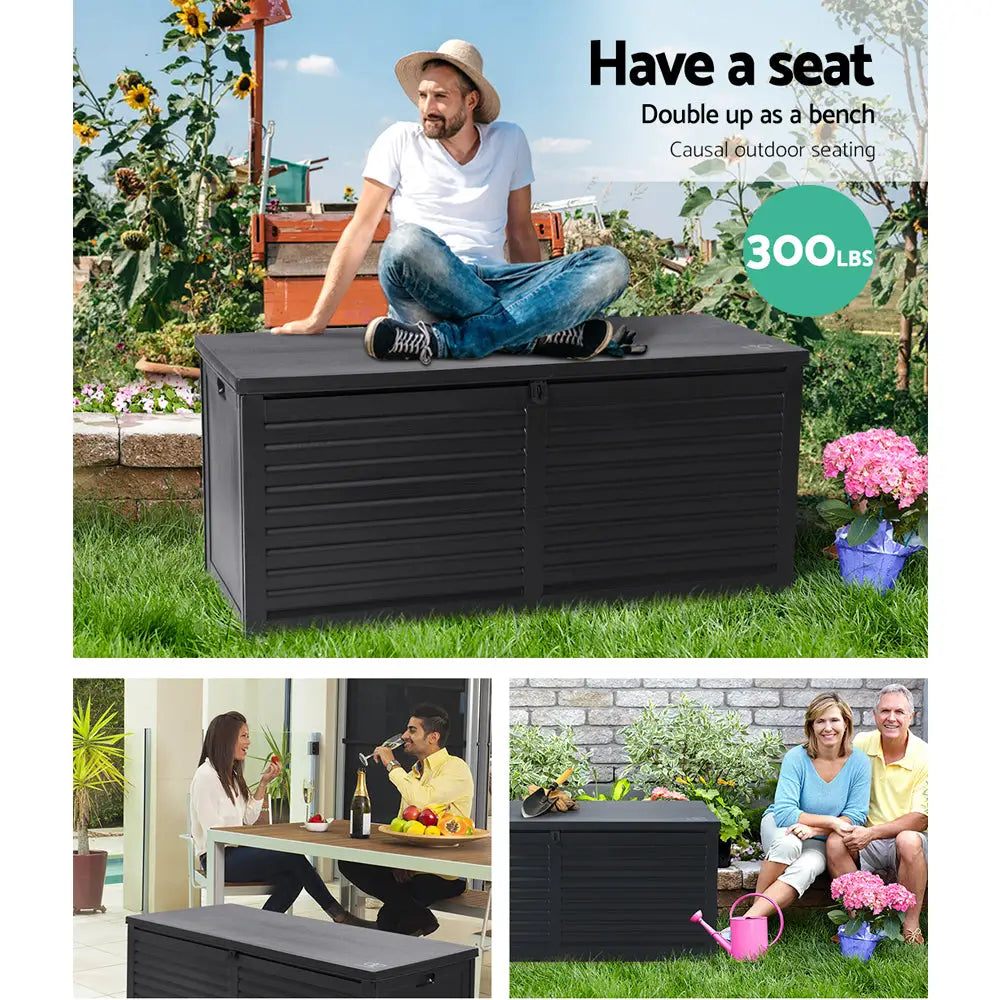 Gardeon Outdoor Storage Box 490L Container Lockable Garden Bench Shed Tools Toy All Black - Home & Garden > Storage