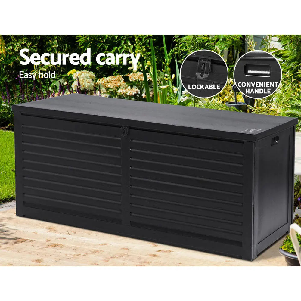Gardeon Outdoor Storage Box 490L Container Lockable Garden Bench Shed Tools Toy All Black - Home & Garden > Storage