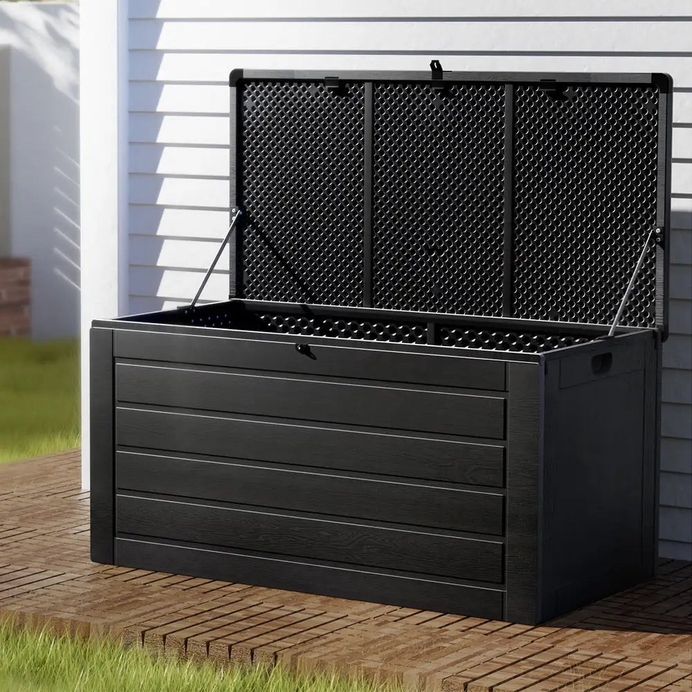 Gardeon Outdoor Storage Box 680L Container Lockable Garden Bench Shed Tool All Black - Home & Garden > Storage