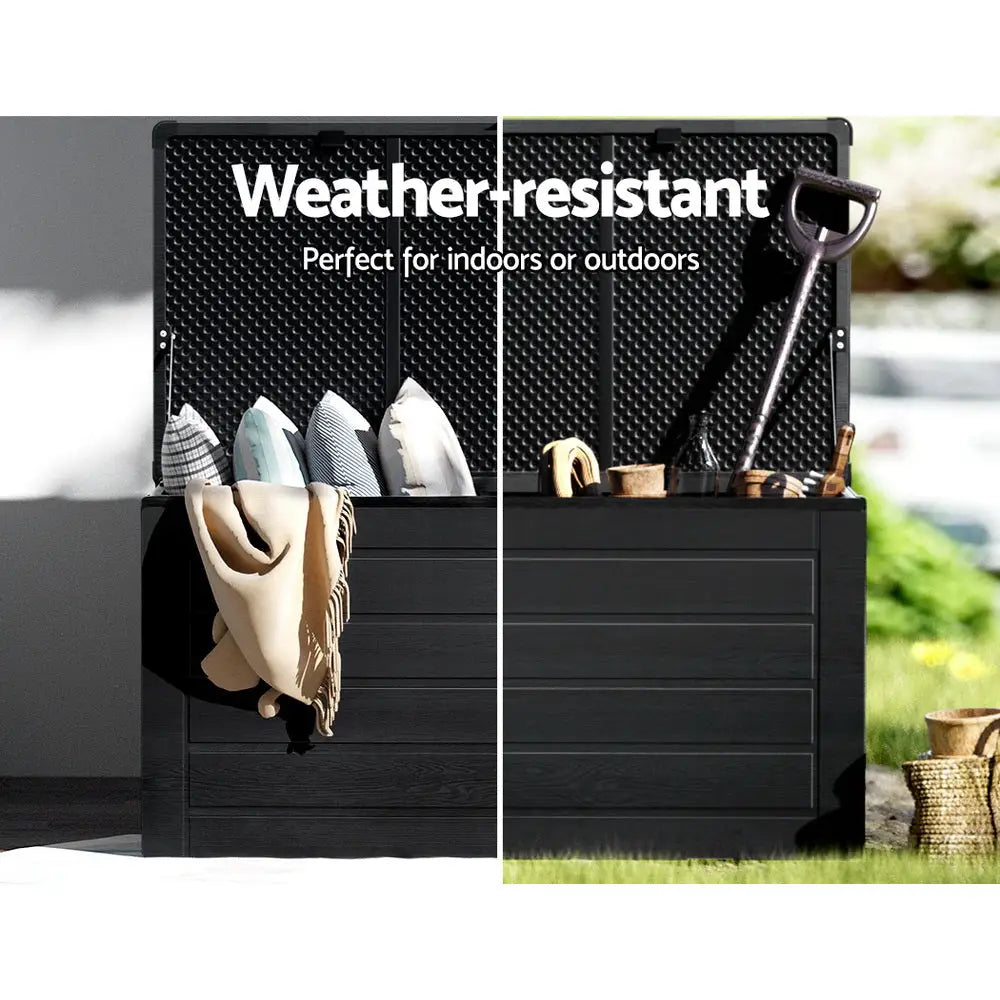 Gardeon Outdoor Storage Box 680L Container Lockable Garden Bench Shed Tool All Black - Home & Garden > Storage