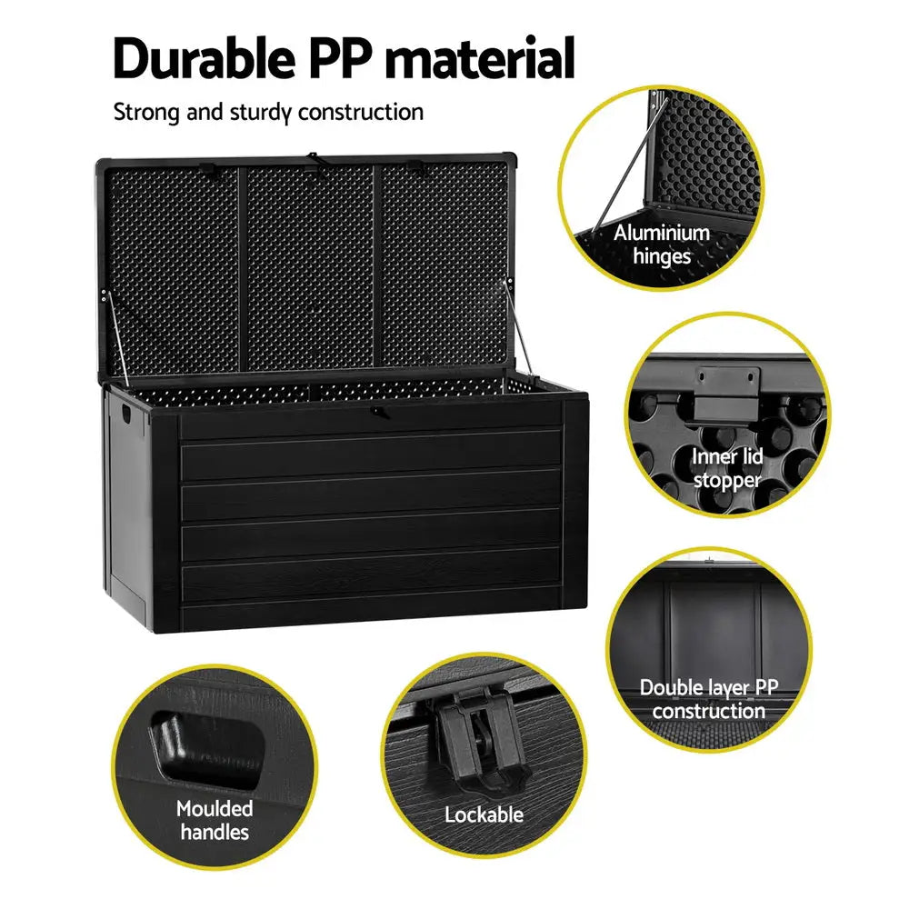 Gardeon Outdoor Storage Box 680L Container Lockable Garden Bench Shed Tool All Black - Home & Garden > Storage