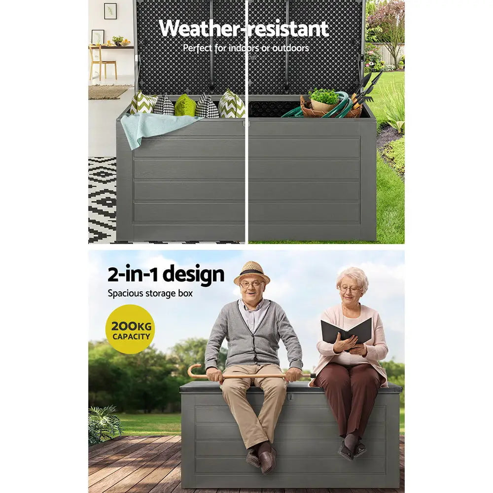 Gardeon Outdoor Storage Box 680L Container Lockable Garden Bench Tool Shed Black - Home & Garden > Storage