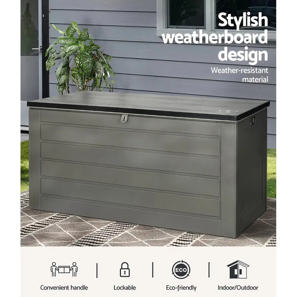 Gardeon Outdoor Storage Box 680L Container Lockable Garden Bench Tool Shed Black - Home & Garden > Storage