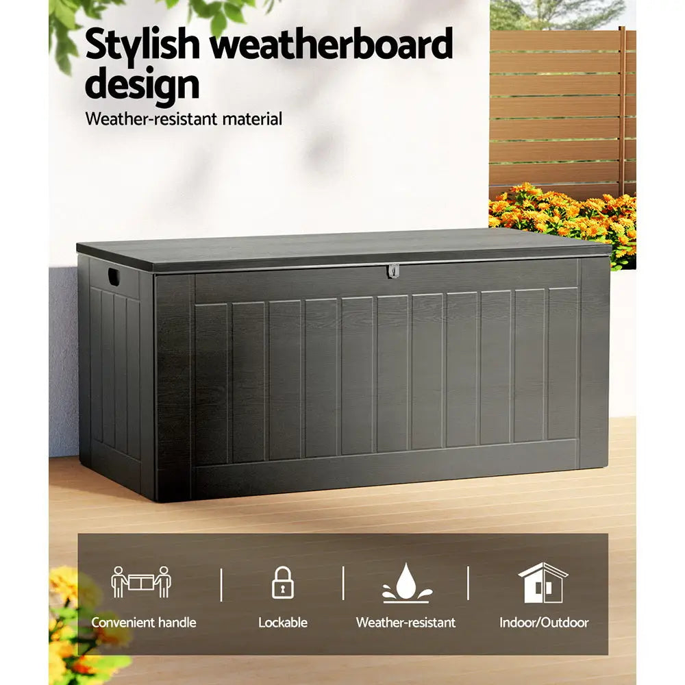 Gardeon Outdoor Storage Box 830L Container Lockable Garden Bench Tool Shed Black - Home & Garden > Storage