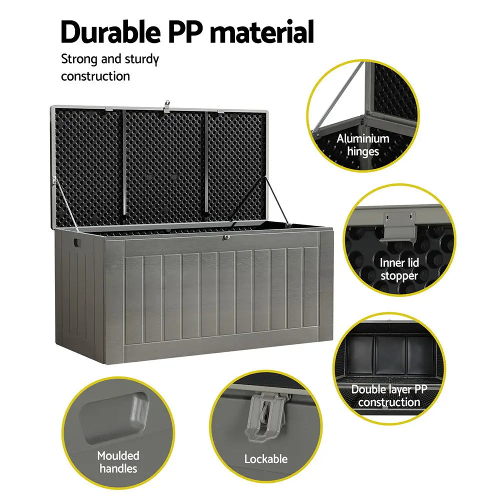 Gardeon Outdoor Storage Box 830L Container Lockable Garden Bench Tool Shed Black - Home & Garden > Storage
