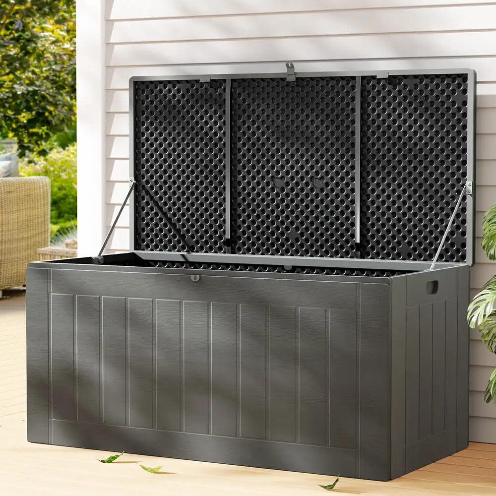Gardeon Outdoor Storage Box 830L Container Lockable Garden Bench Tool Shed Black - Home & Garden > Storage