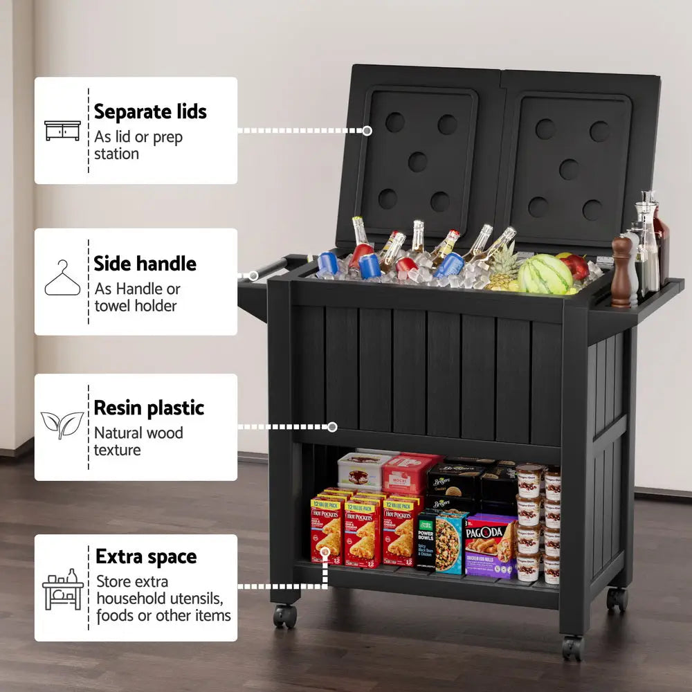 Gardeon Outdoor Storage Cabinet Box 80L Ice Bucket Cooler Rolling Serving Cart Kitchen Trolley - Furniture > Outdoor >