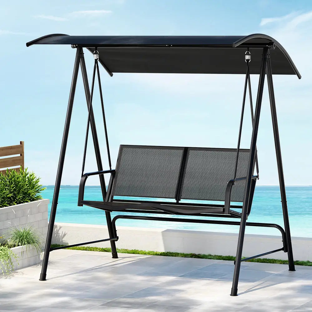 Gardeon Outdoor Swing Chair Garden Bench Furniture Canopy 2 Seater Black - Furniture > Outdoor