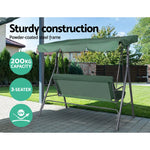 Gardeon Outdoor Swing Chair Garden Bench Furniture Canopy 3 Seater Green - Furniture > Outdoor