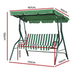 Gardeon Outdoor Swing Chair Garden Bench Furniture Canopy 3 Seater White Green - Furniture > Outdoor > Outdoor Benches