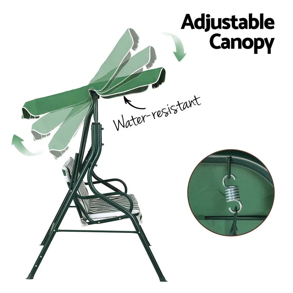 Gardeon Outdoor Swing Chair Garden Bench Furniture Canopy 3 Seater White Green - Furniture > Outdoor > Outdoor Benches