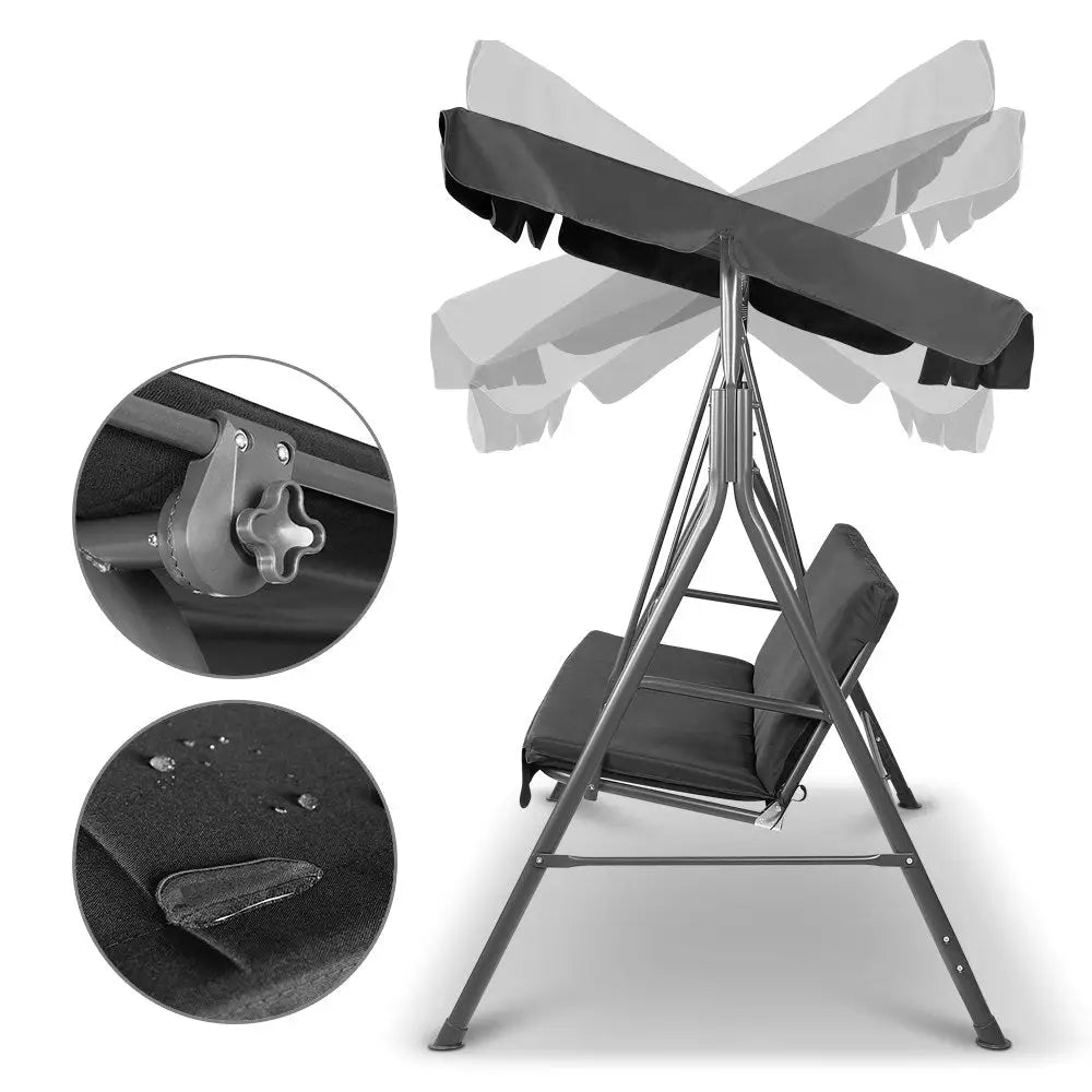 Gardeon Outdoor Swing Chair Garden Bench Furniture Canopy 3 Seater Black - Home & Garden > Garden Furniture