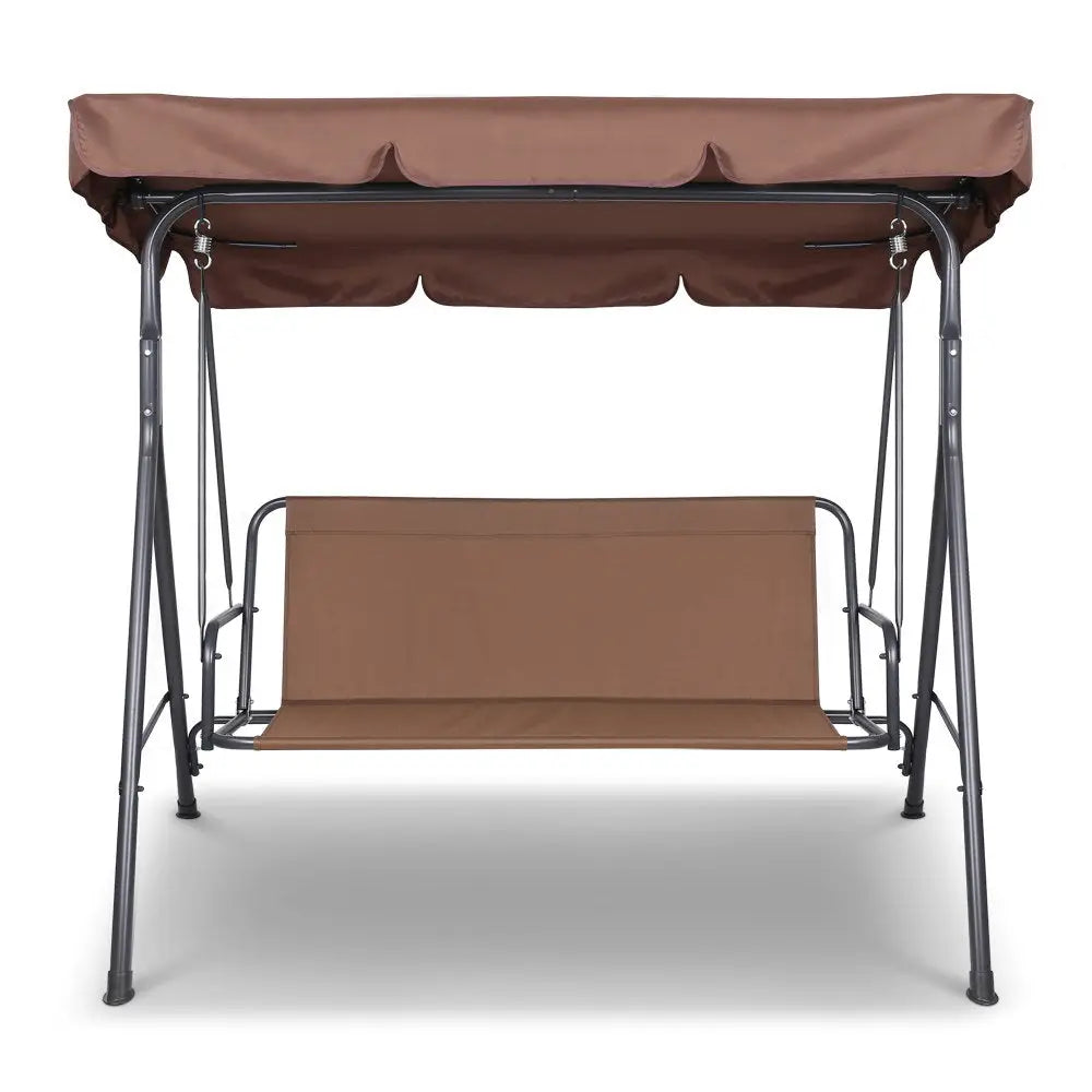 Gardeon Outdoor Swing Chair Garden Bench Furniture Canopy 3 Seater Coffee - Home & Garden > Garden Furniture